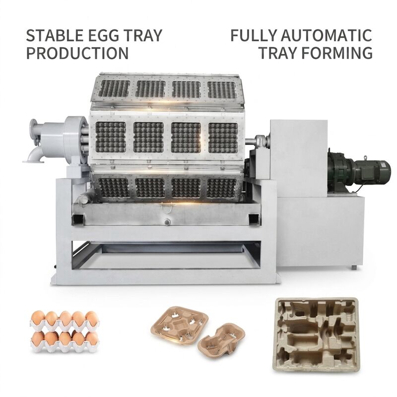 Mesin pembuatan bak telur dengan output 10.000 pcs / jam, sistem stacking otomatis dan input kertas daur ulang untuk produksi bak pulp kertas yang efisien