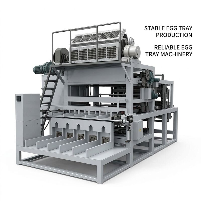 Mesin pembuatan bak telur dengan output 10.000 pcs / jam, sistem stacking otomatis dan input kertas daur ulang untuk produksi bak pulp kertas yang efisien